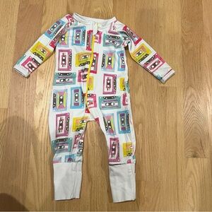 Kids Cassette Print Footie Pajamas